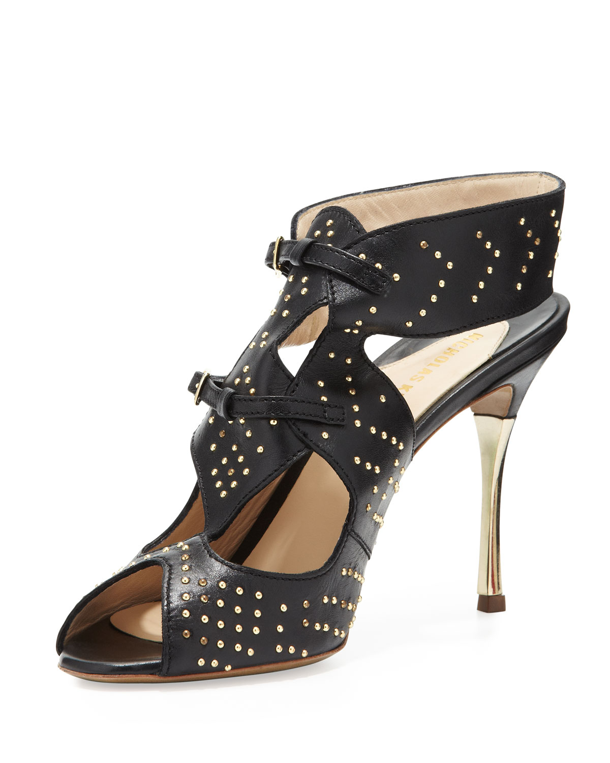 black gold studded sandals