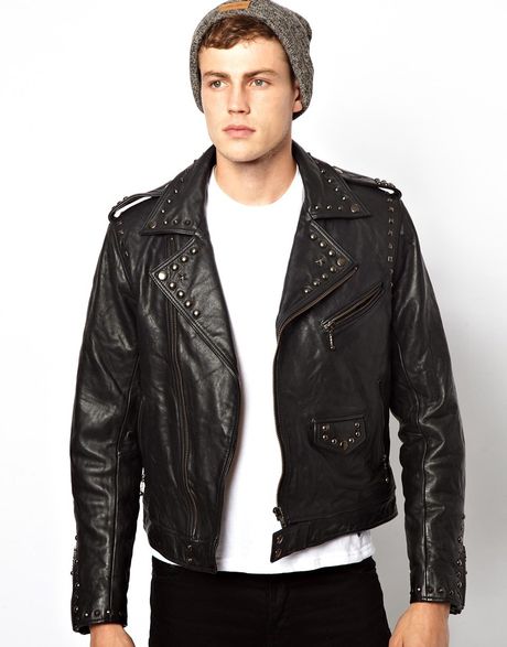 Eleven Paris Leather Jacket with Stud Print Detail in Black for Men | Lyst