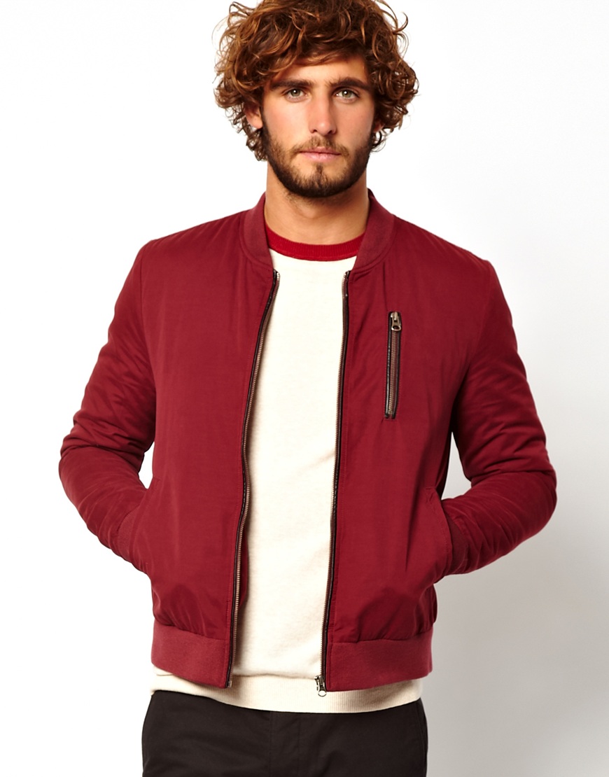 Asos Bomber Jacket in Red for Men (Burgundy) | Lyst