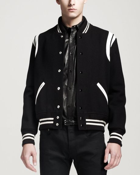 Saint Laurent Varsity Jacket Blackwhite in Black for Men (BLACK/WHITE ...