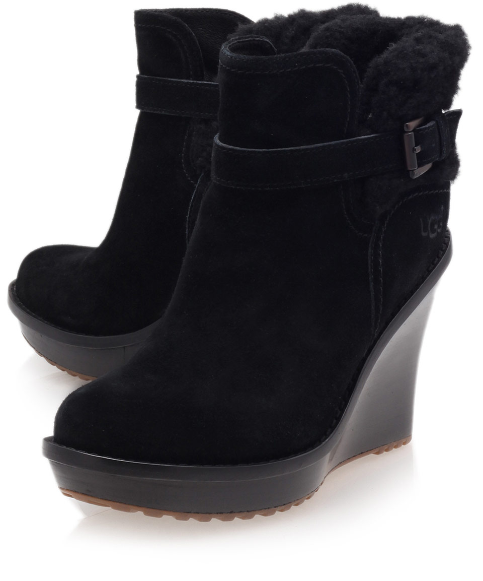 UGG Black Anais Wedge Boots in Black - Lyst