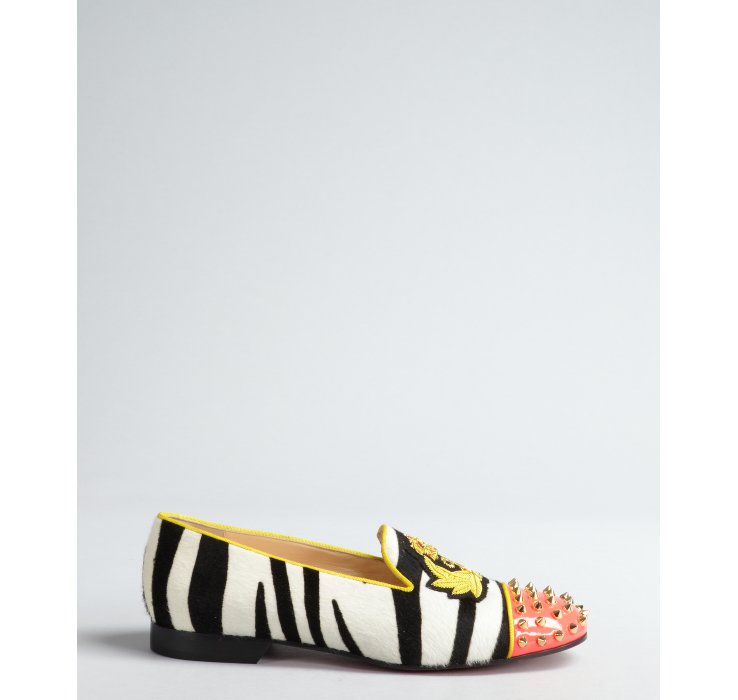 Christian louboutin Black and White Zebra Print Pony Hair Spiked ...