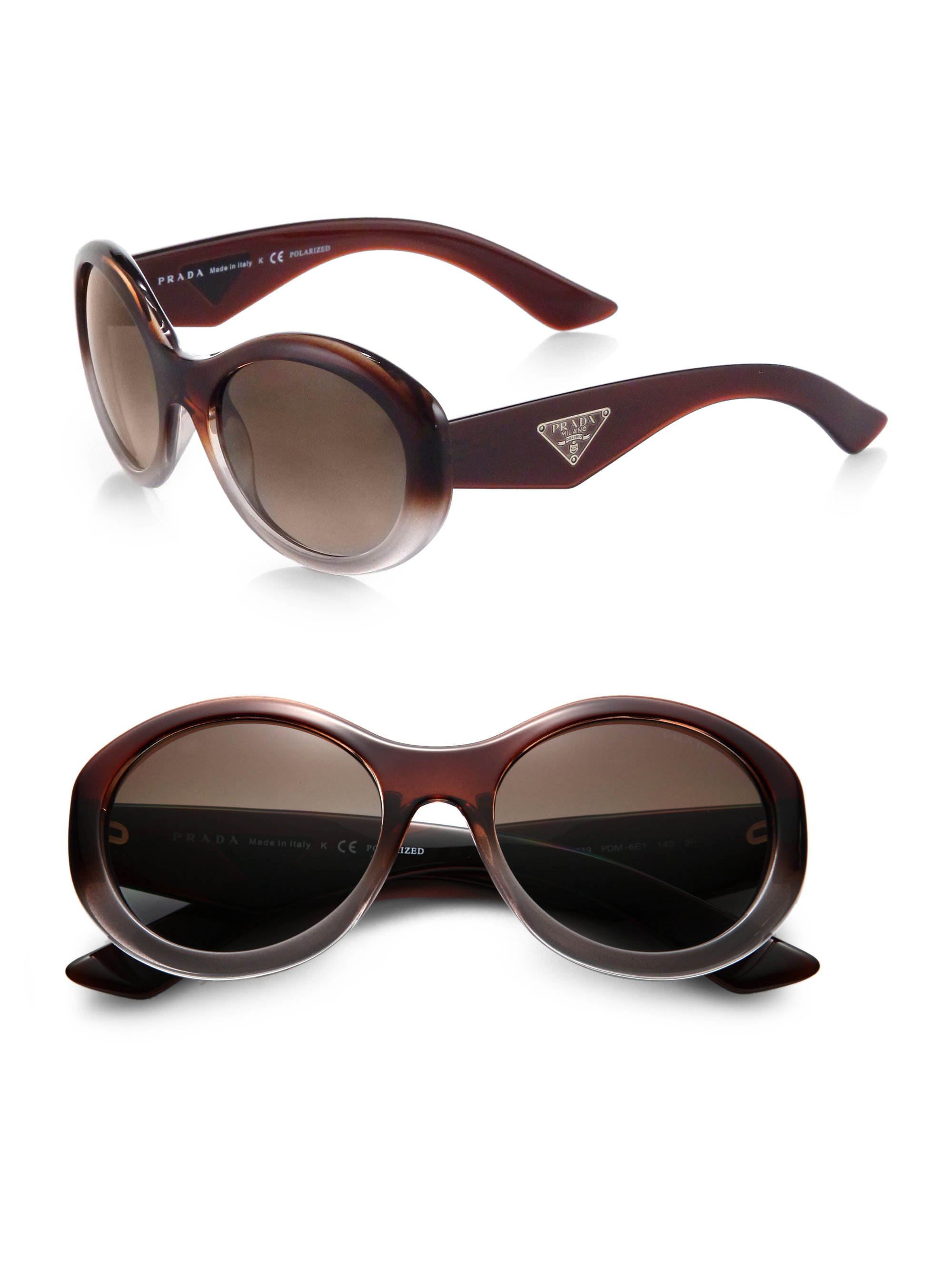 Lyst - Prada Oval Glam Sunglasses in Brown