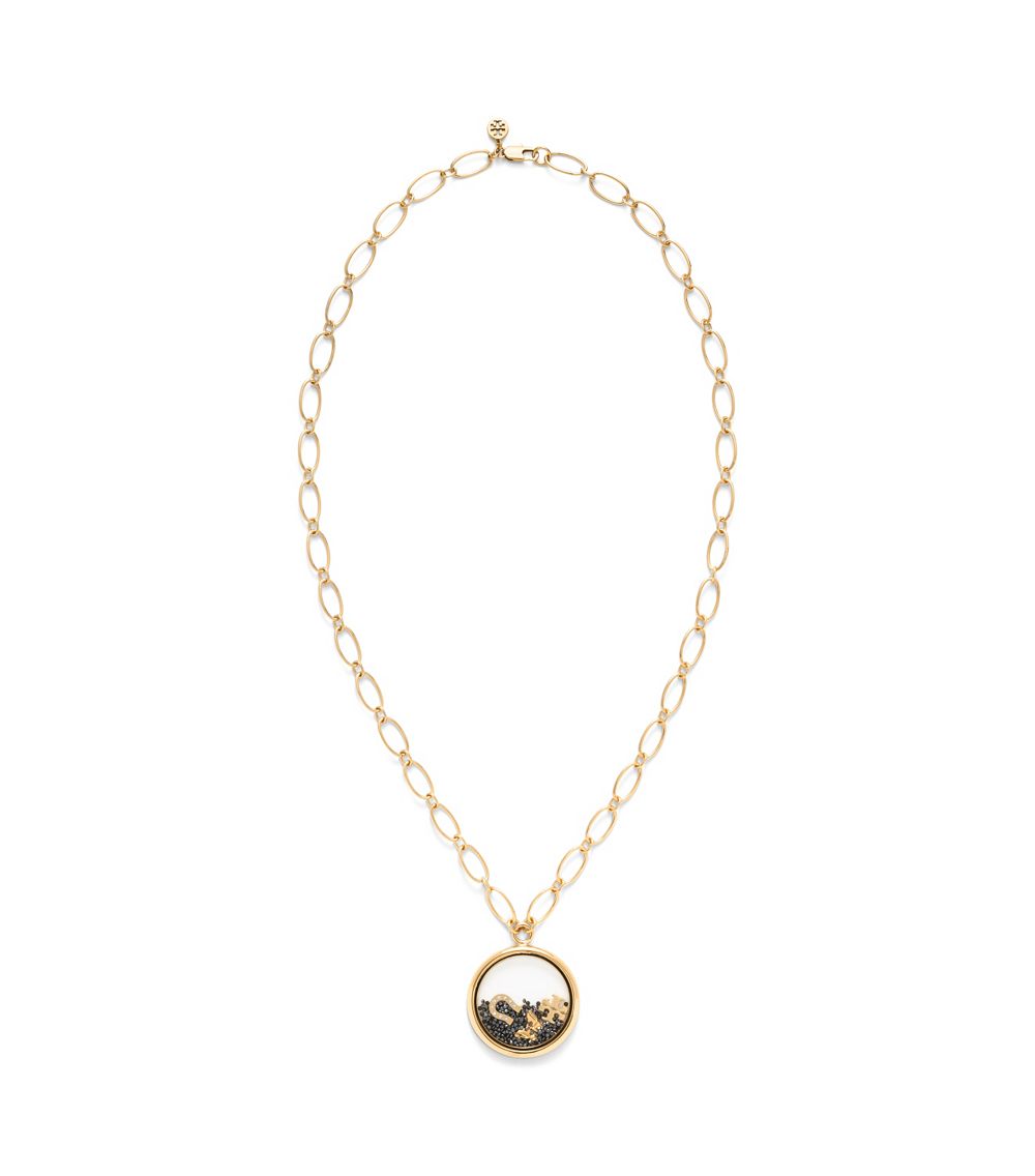 Lyst Tory Burch Sylbie Glitter Pendant Necklace in Metallic