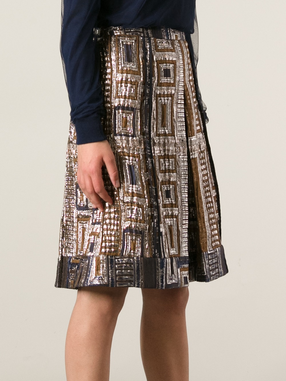 Lyst Rochas Geometric Jacquard Skirt in Brown