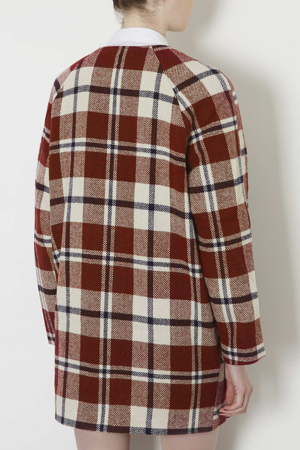 Lyst Collarless Check Wool Jacket in Brown