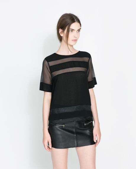 Zara Blouse with Transparent Details in Black | Lyst