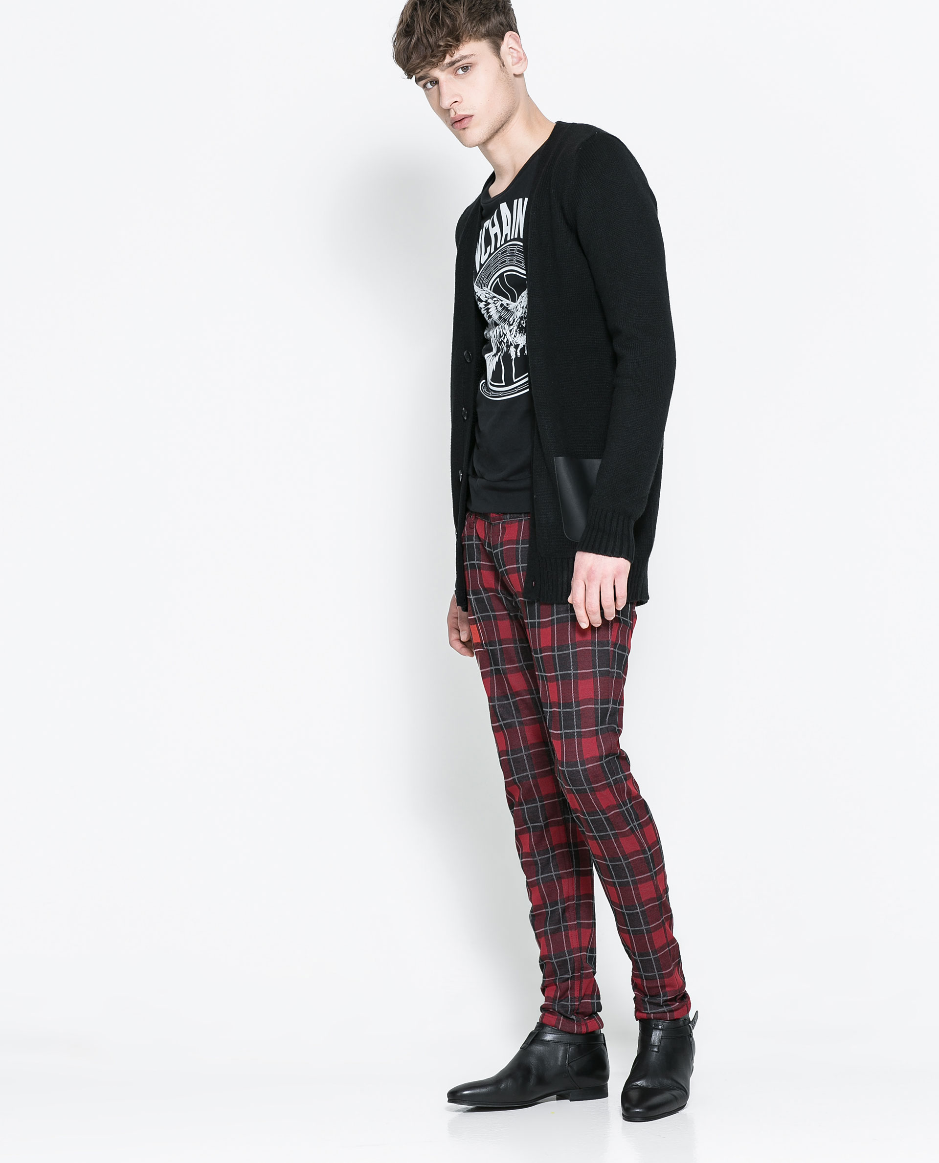 zara black pants with red stripe