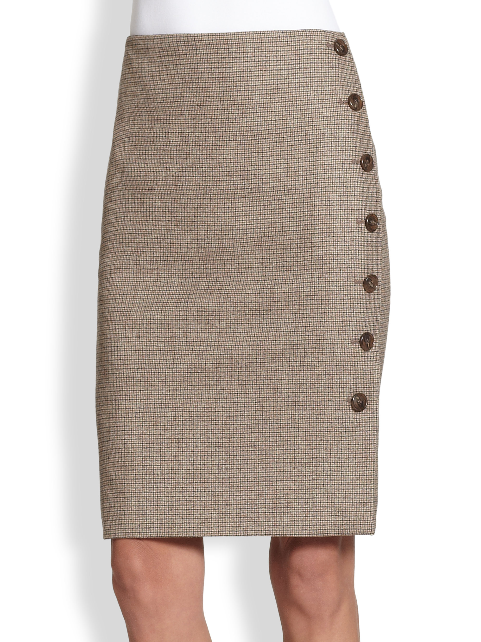 Lyst Akris Plaid Sidebutton Pencil Skirt in Brown