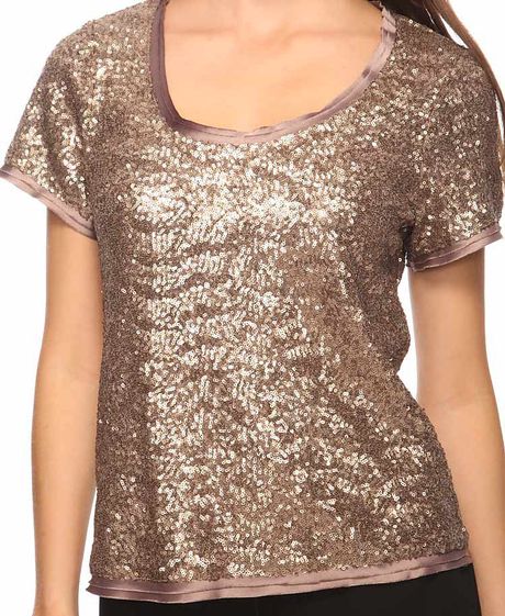 Forever 21 Short Sleeve Sequin Top in Gold (BRONZE) | Lyst