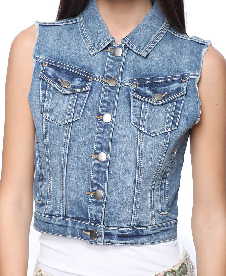 Forever 21 Stonewash Frayed Denim Vest in Blue (DENIM) | Lyst