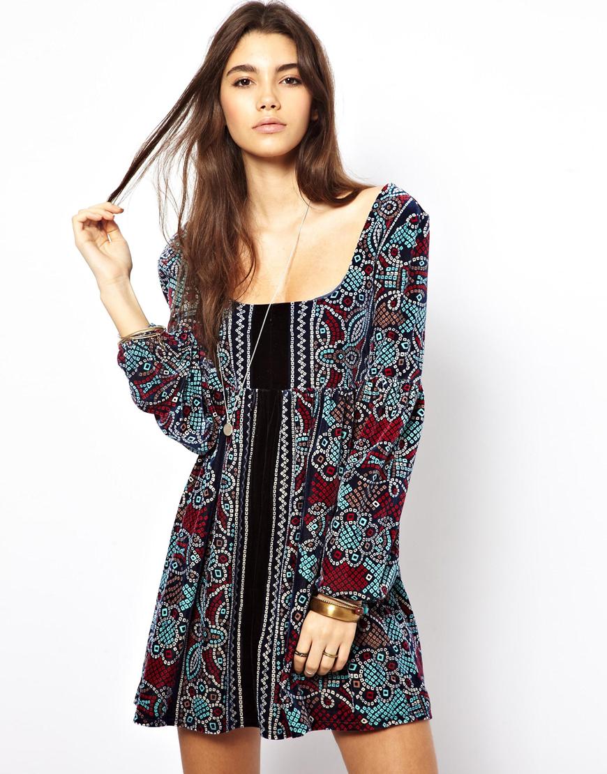 free people blackbluecombo velvet babydoll dress product 1 14612133 712822586