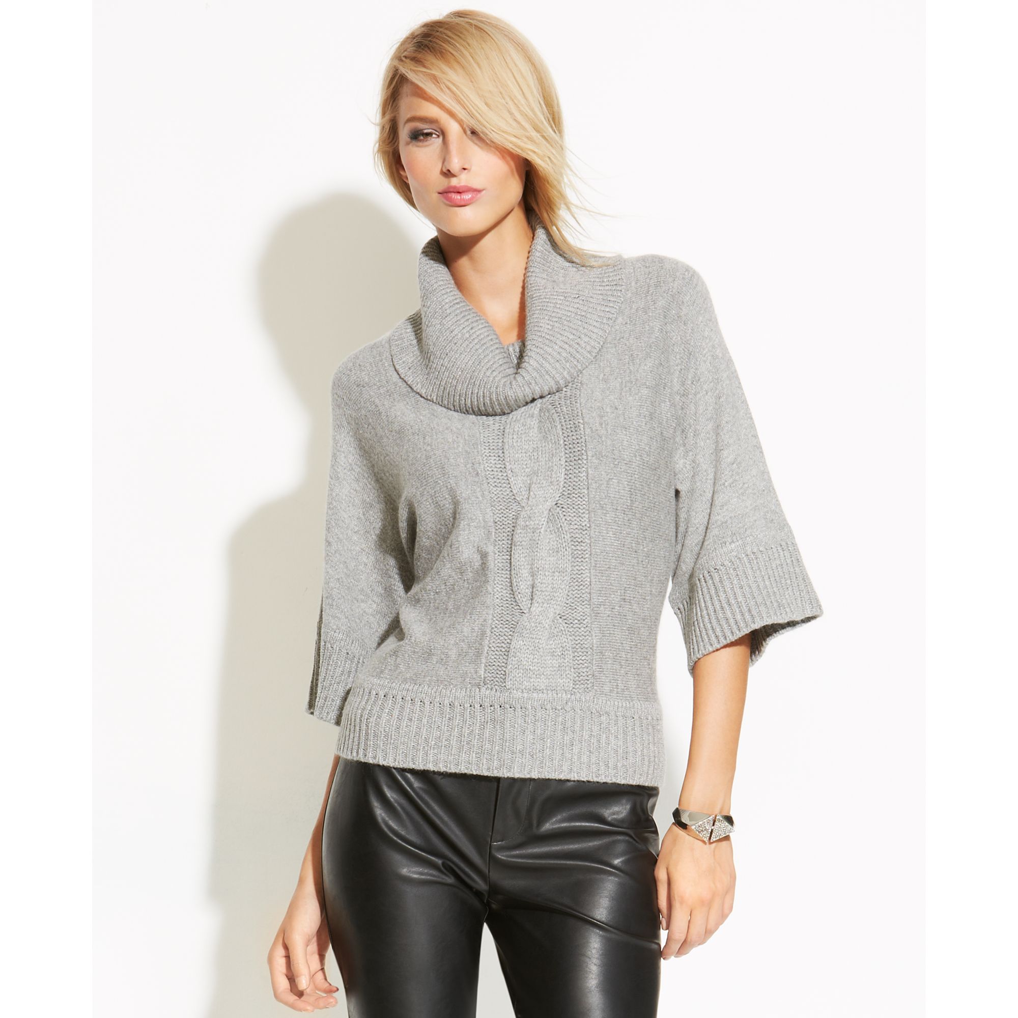 Inc International Concepts Cowl-Neck Cable-Knit Sweater in Gray (Medium ...
