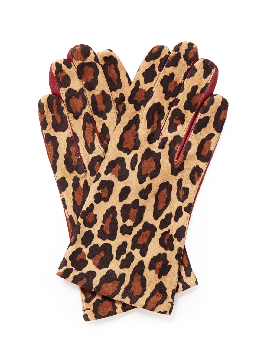 Lyst Maison fabre Leopard Print Leather Gloves in Black