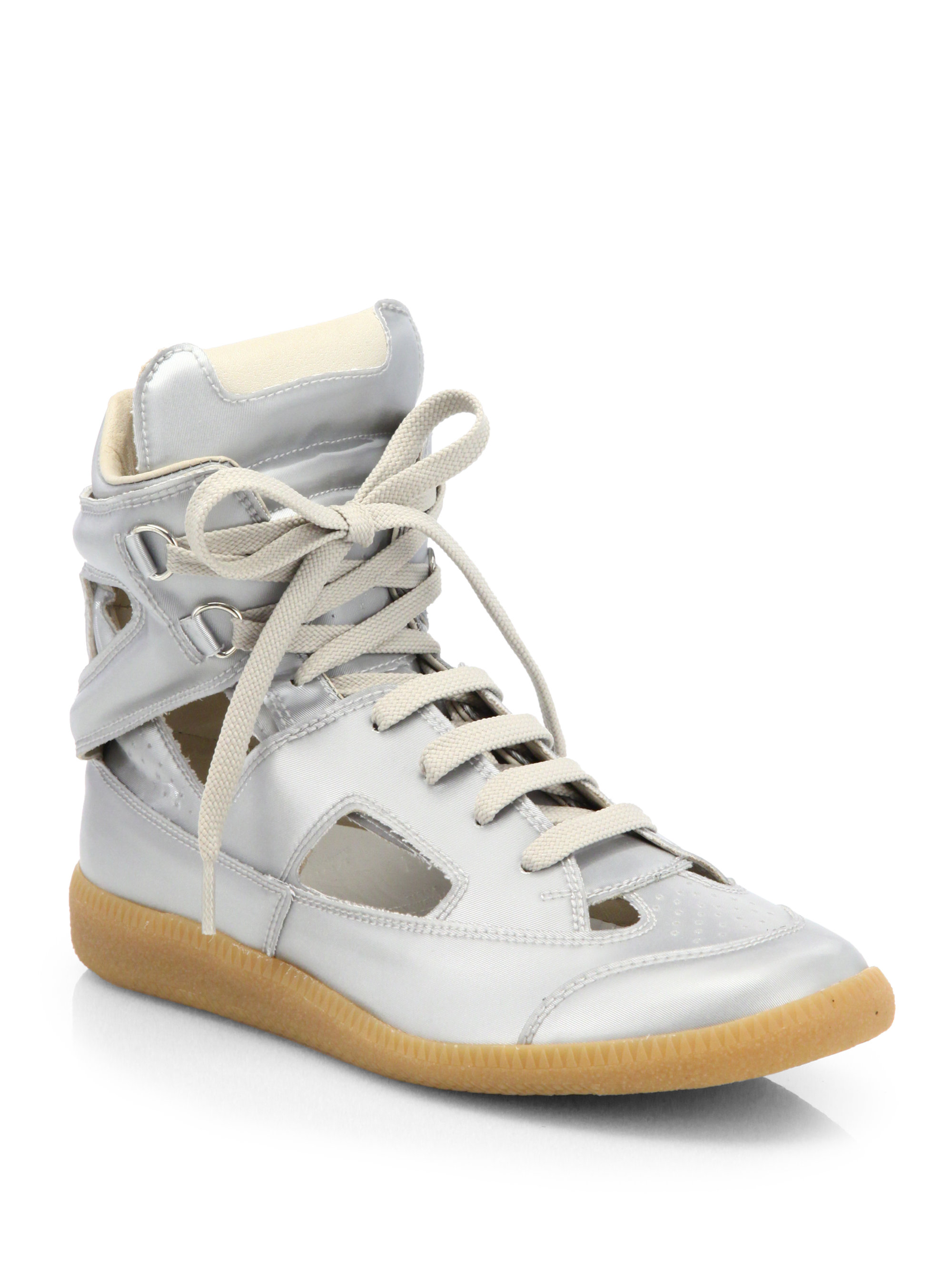 Maison Martin Margiela Metallic Canvas Cut-out Sneakers in Silver | Lyst