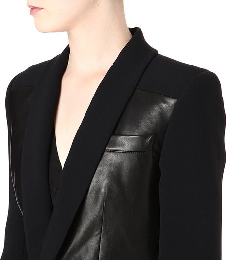 Roland Mouret Leather and Wool Tuxedo Jacket in Black | Lyst