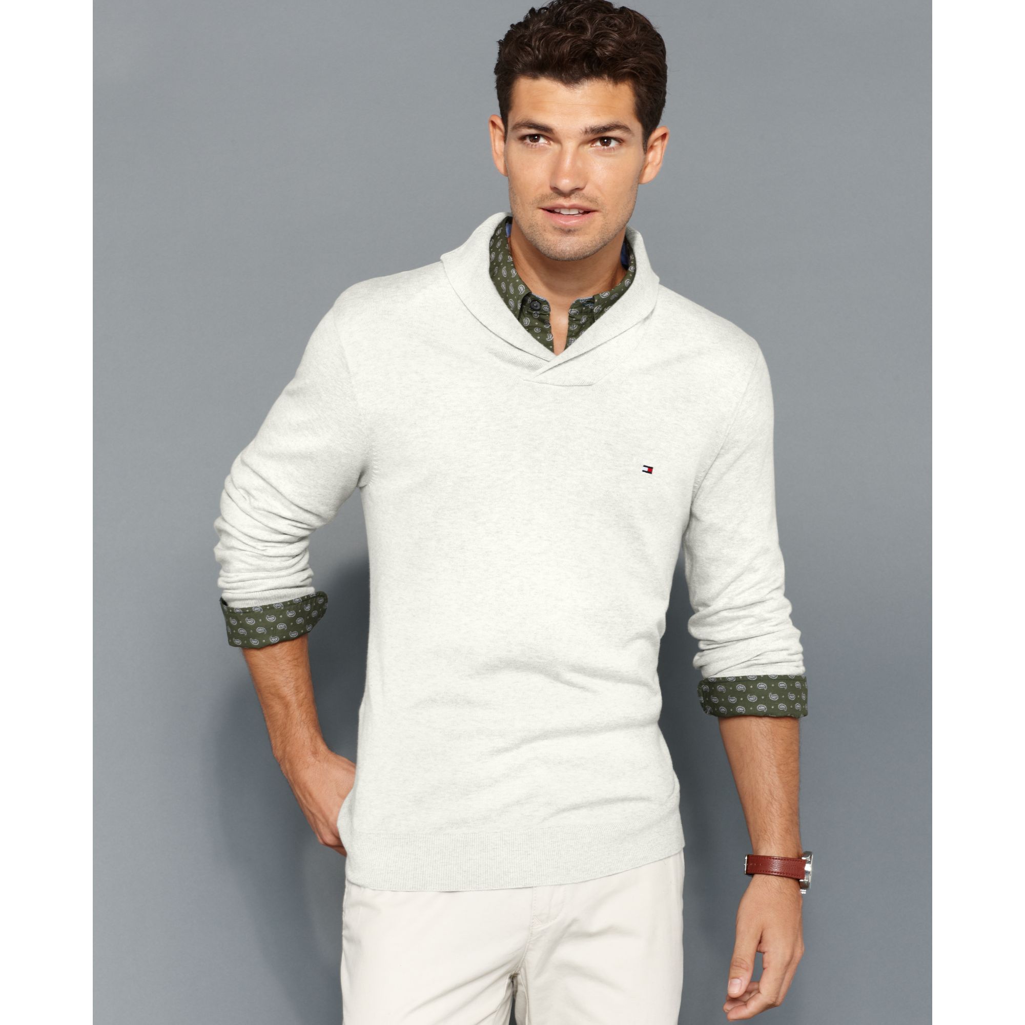 Lyst - Tommy hilfiger American Shawl Collar Sweater in White for Men