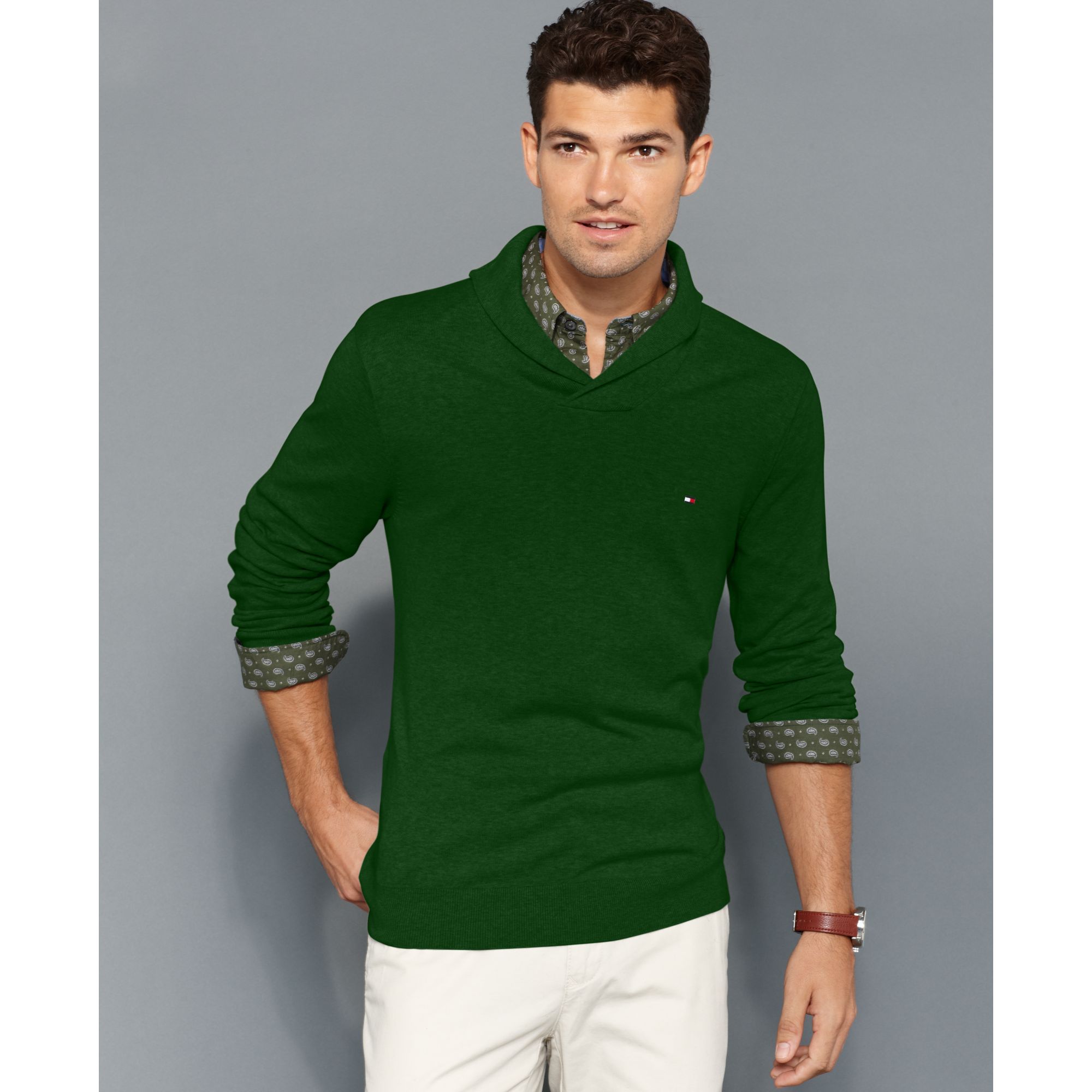 Lyst - Tommy hilfiger American Shawl Collar Sweater in Green for Men
