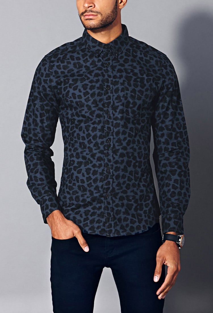 Lyst - Forever 21 Slim Fit Leopard Print Shirt in Blue for Men