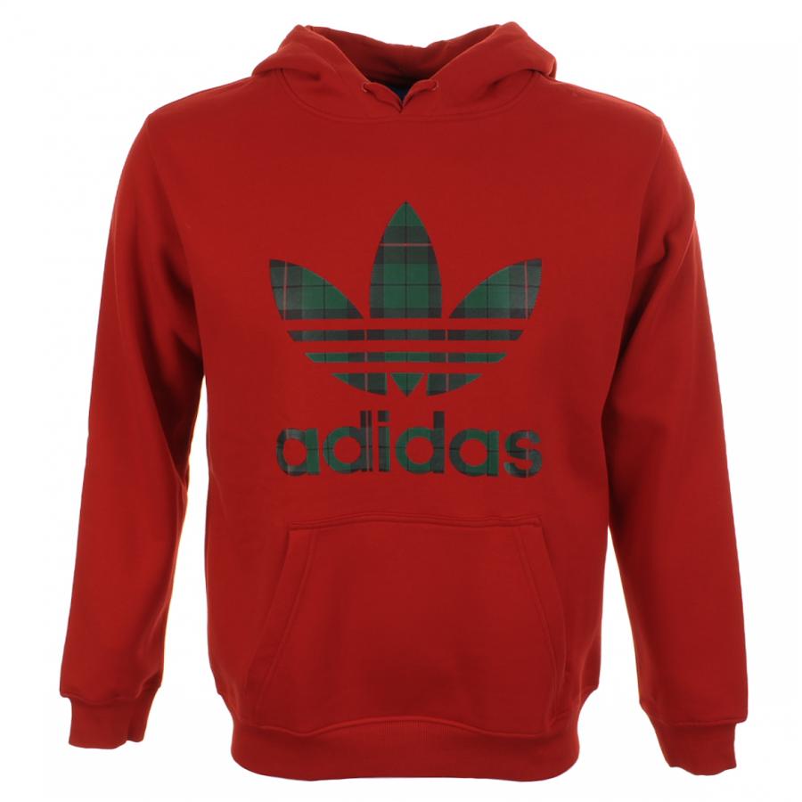 Adidas Originals Plaid Trefoil Hooded Jumper in Red for Men | Lyst