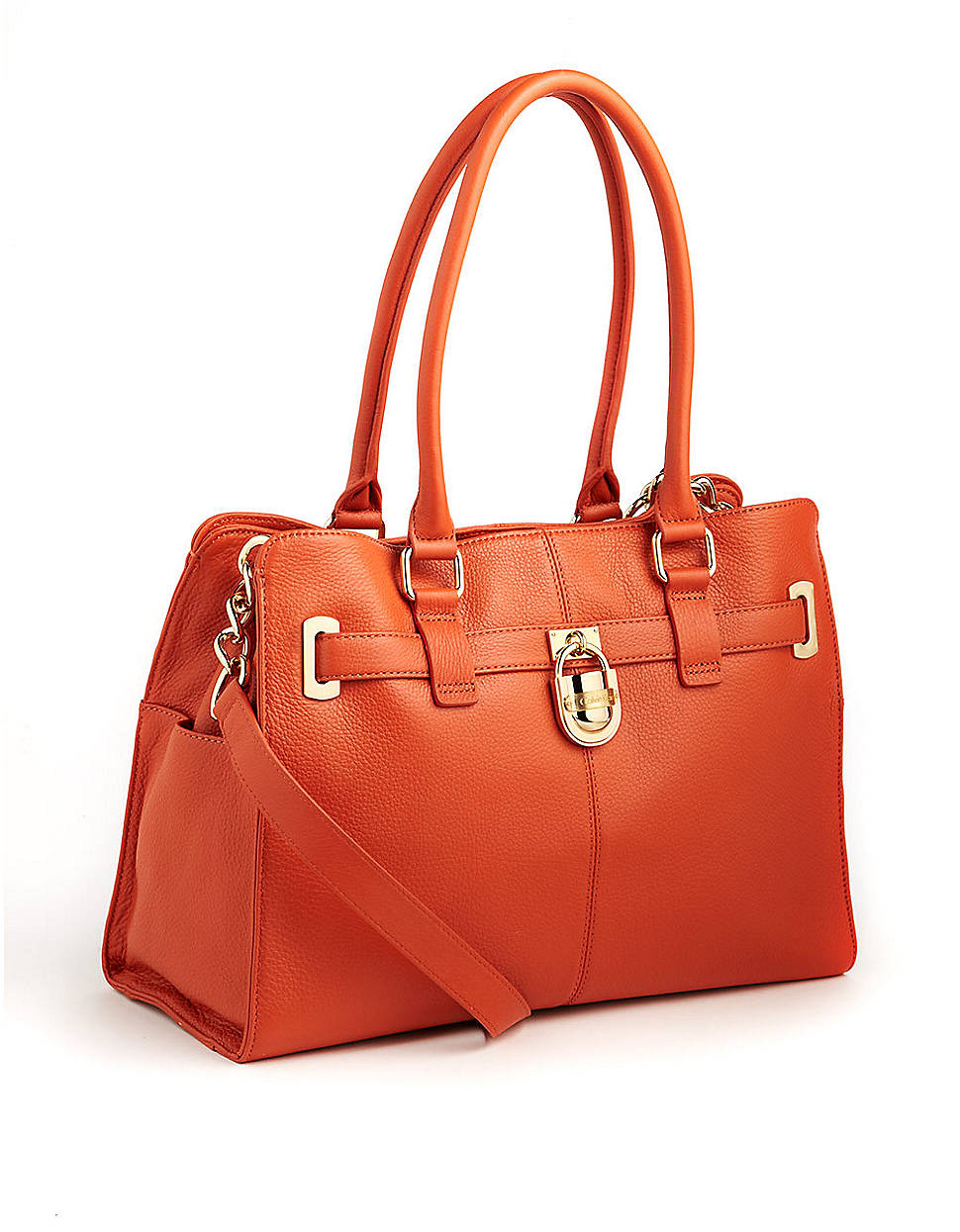 Calvin klein Leather Satchel Bag in Orange | Lyst