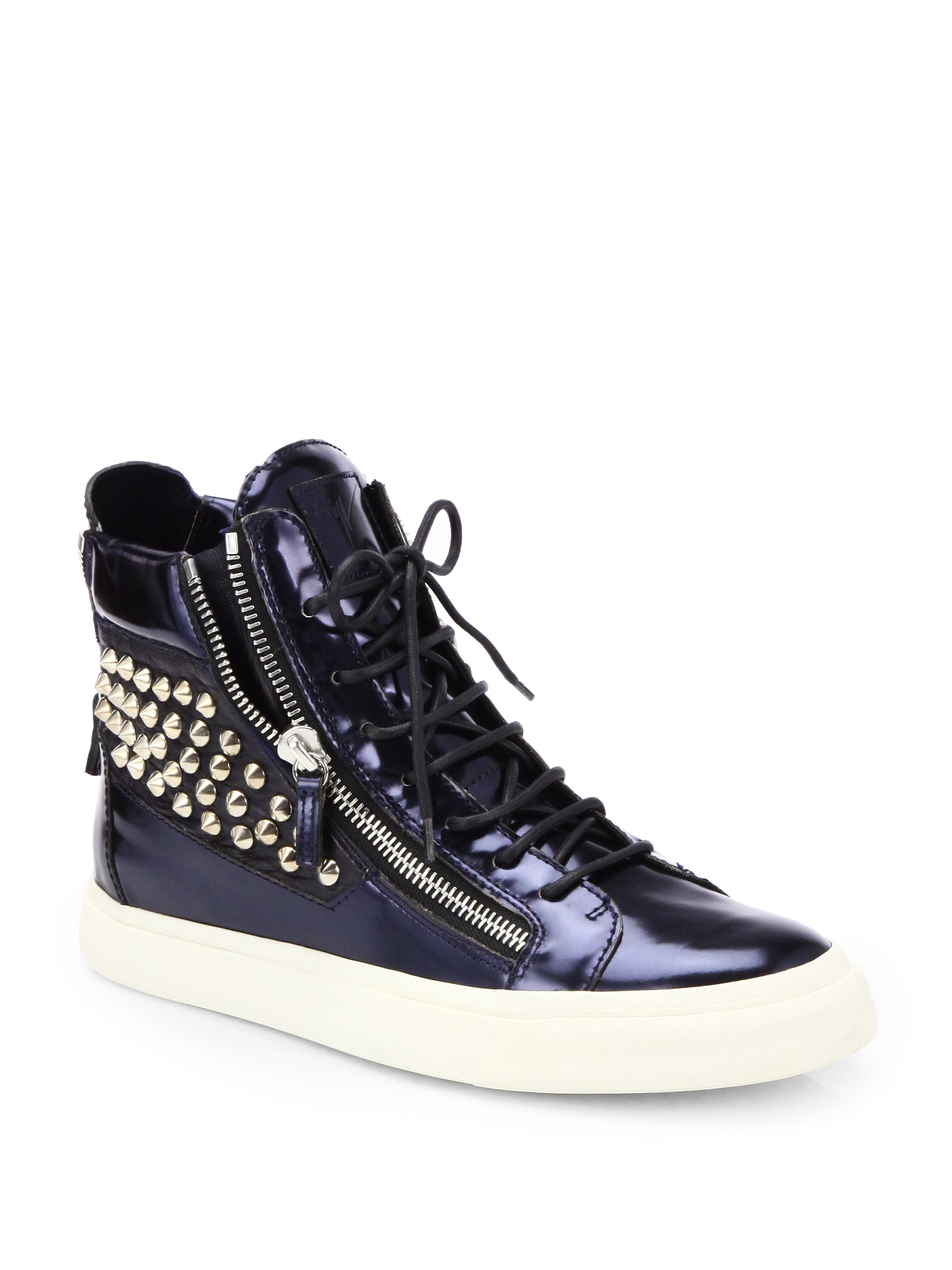 Giuseppe Zanotti Studded Doublezip Leather Hightop Sneakers in Blue for ...