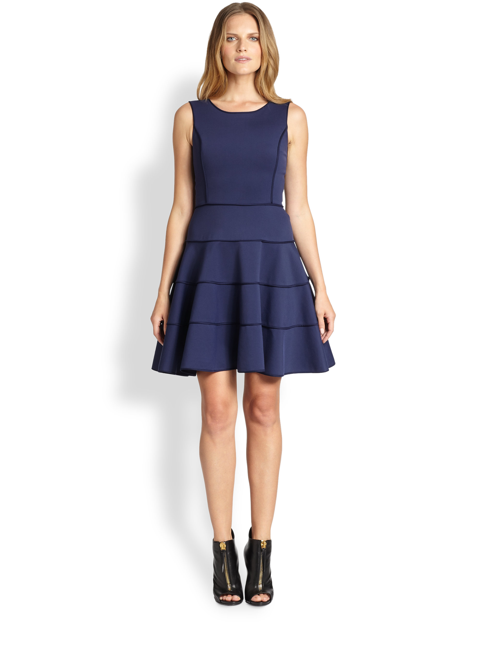 Halston Fit Flare Dress in Blue | Lyst