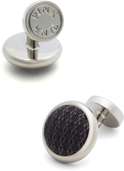 Thomas Pink Woven Button Cufflinks in Silver for Men | Lyst