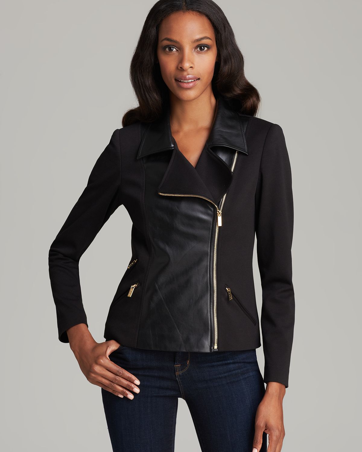 Lyst - Calvin Klein Faux Leather Front Jacket in Black