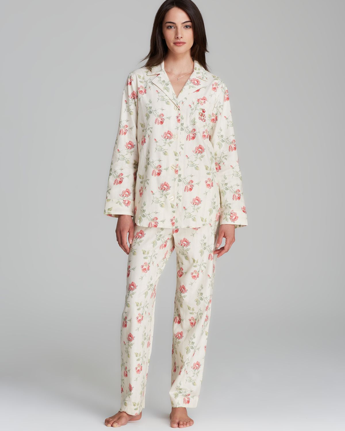 Ralph lauren Brushed Twill Lafayette Rose Pajama Set in Natural | Lyst