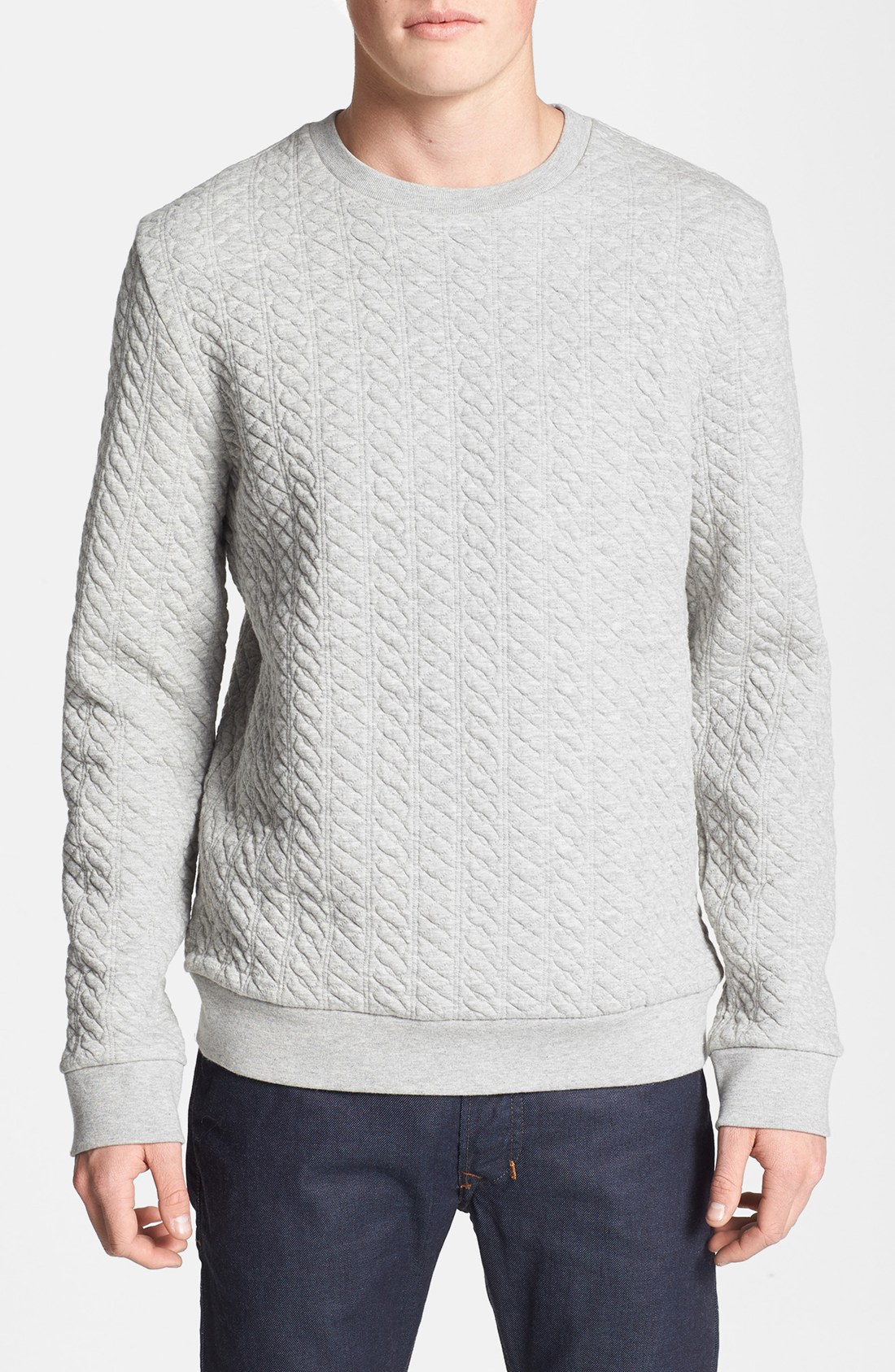 Topman Cable Quilted Crewneck Sweatshirt in Gray for Men (Light Grey ...