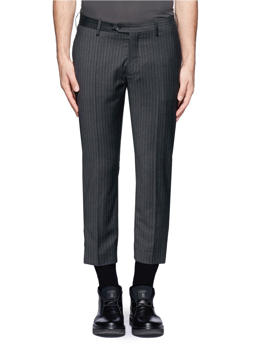 Lyst - Neil barrett Striped Stretch Wool Pants in Gray for Men