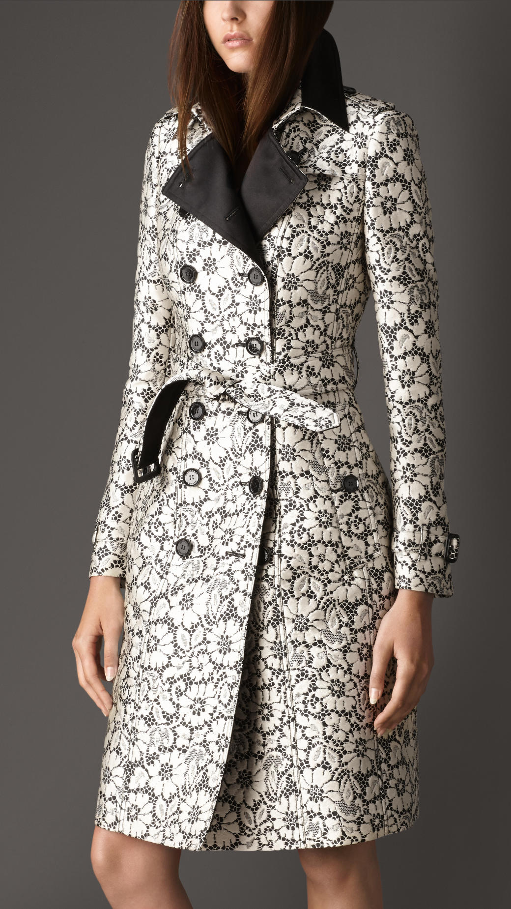 Lyst - Burberry Long Lace Jacquard Trench Coat in Black