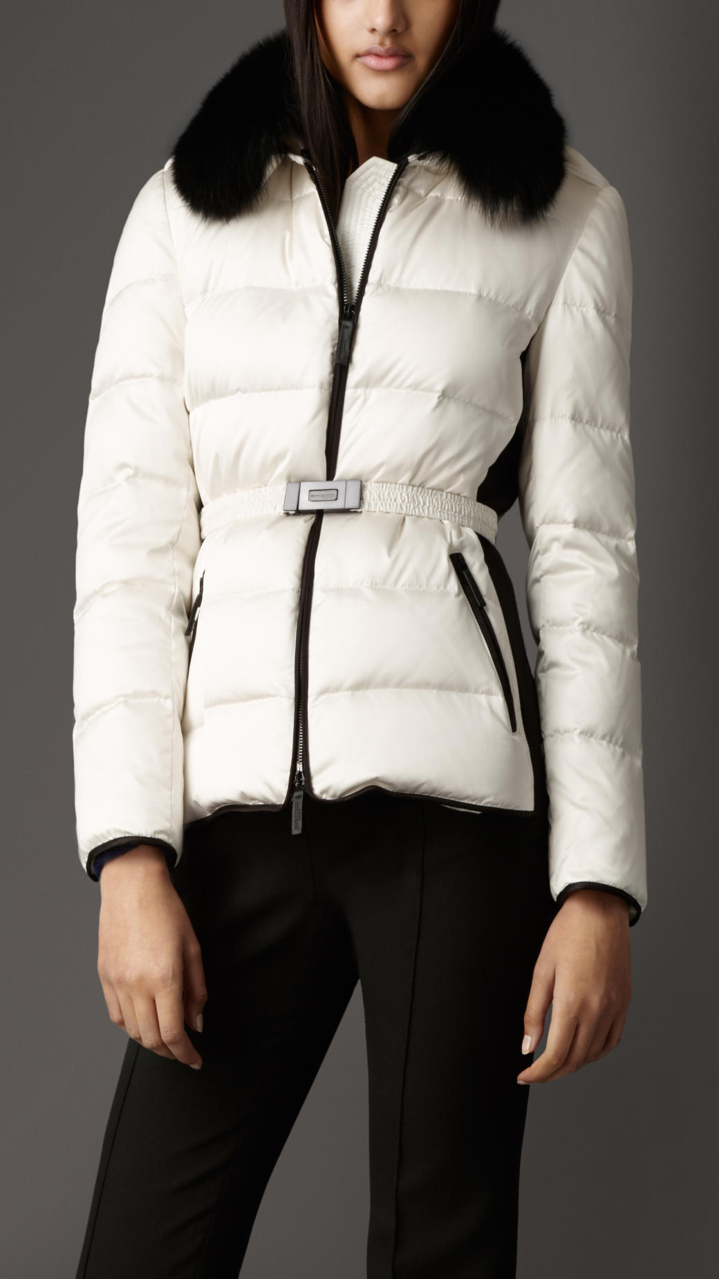 Lyst Burberry Fur Trim Technical Satin Puffer Jacket In Black