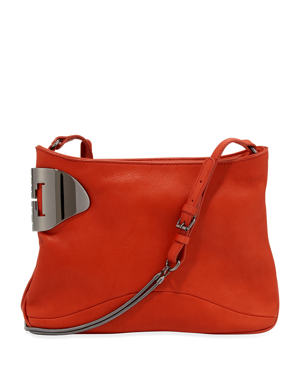 Halston Heritage Leather Hingeside Shoulder Bag Vermillion in Red (null ...