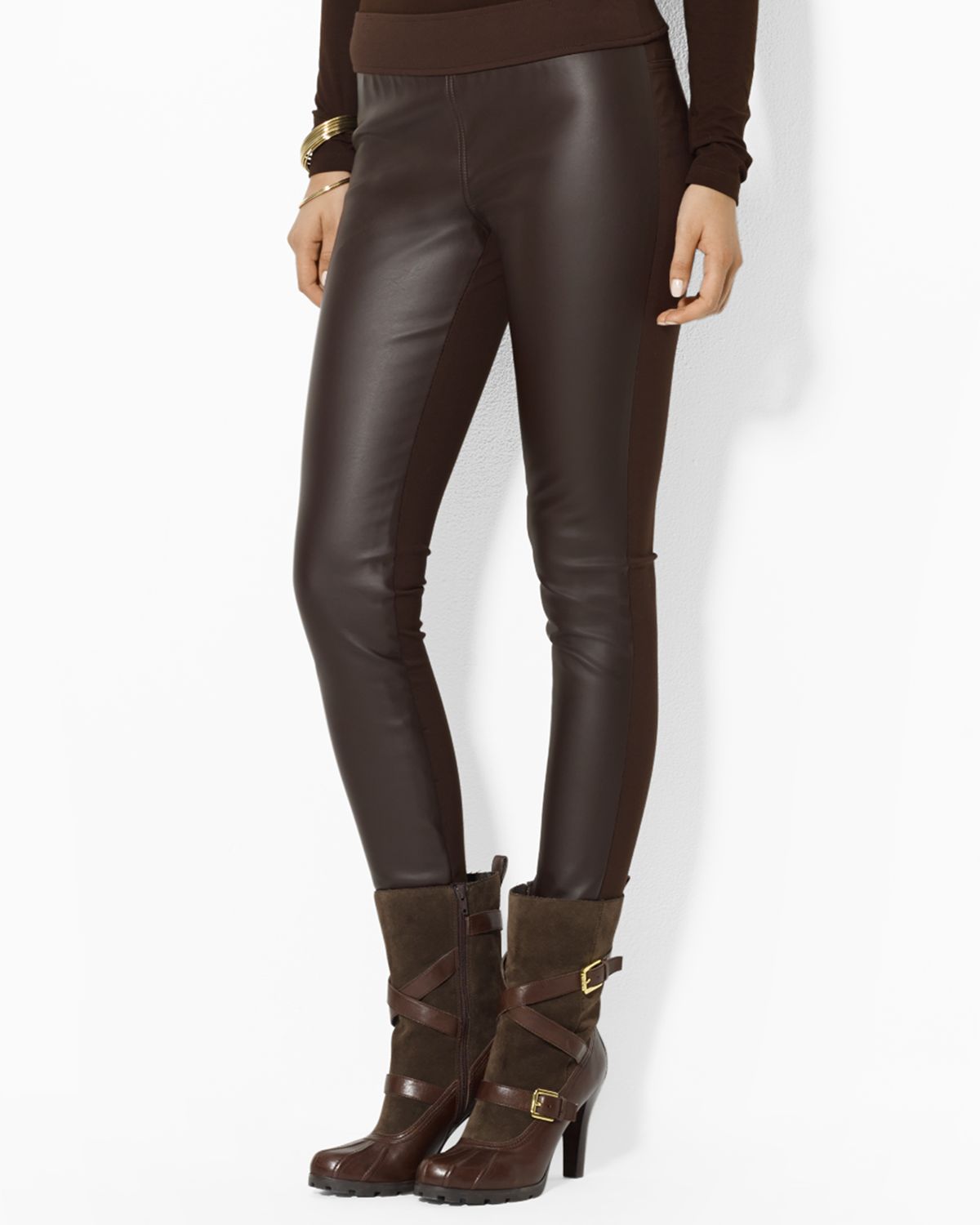 Durable And Long-Wearing Chocolate Faux Leather Leggings - A Yellow Lotus