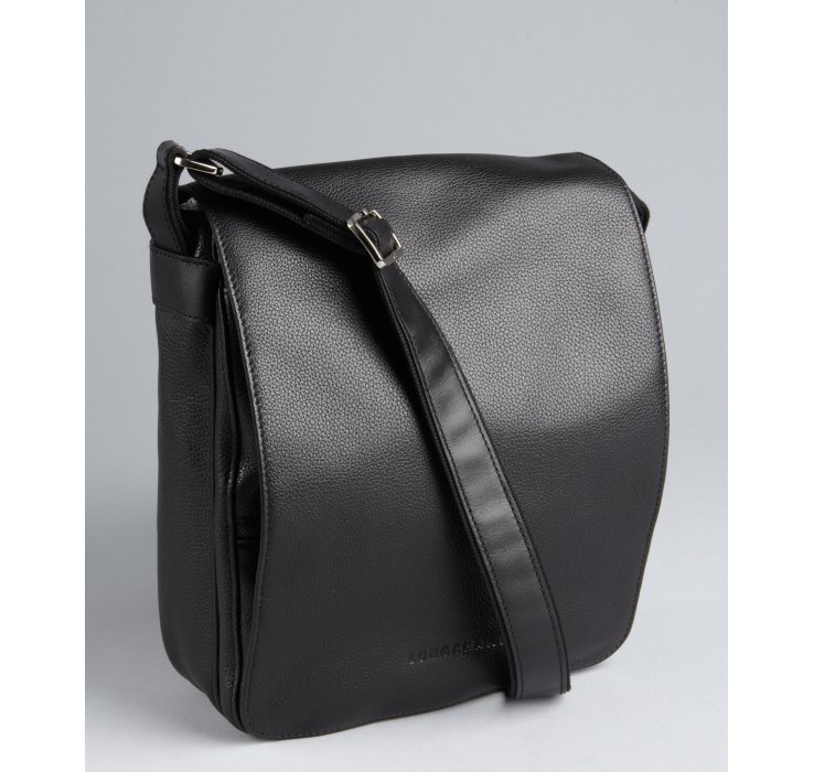 Longchamp Black Pebbled Leather Vertical Crossbody Bag in Black for Men ...