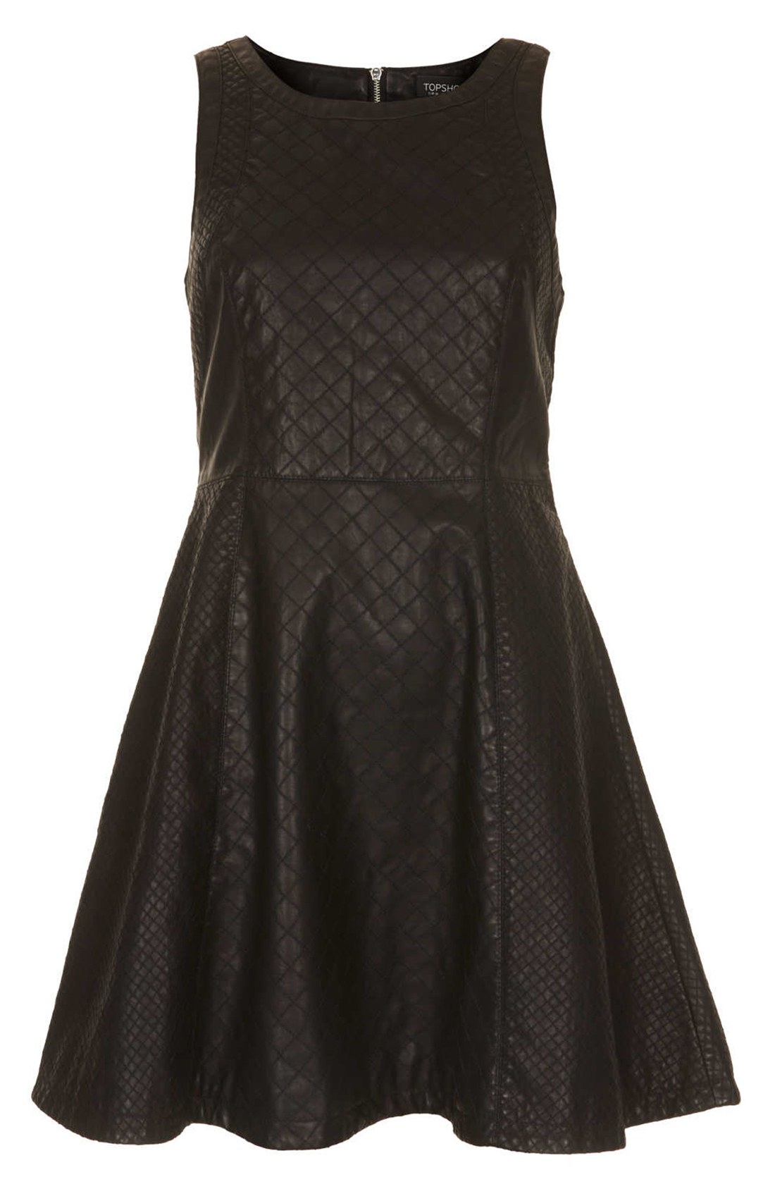 Topshop Mylo Quilted Faux Leather Skater Dress in Black | Lyst