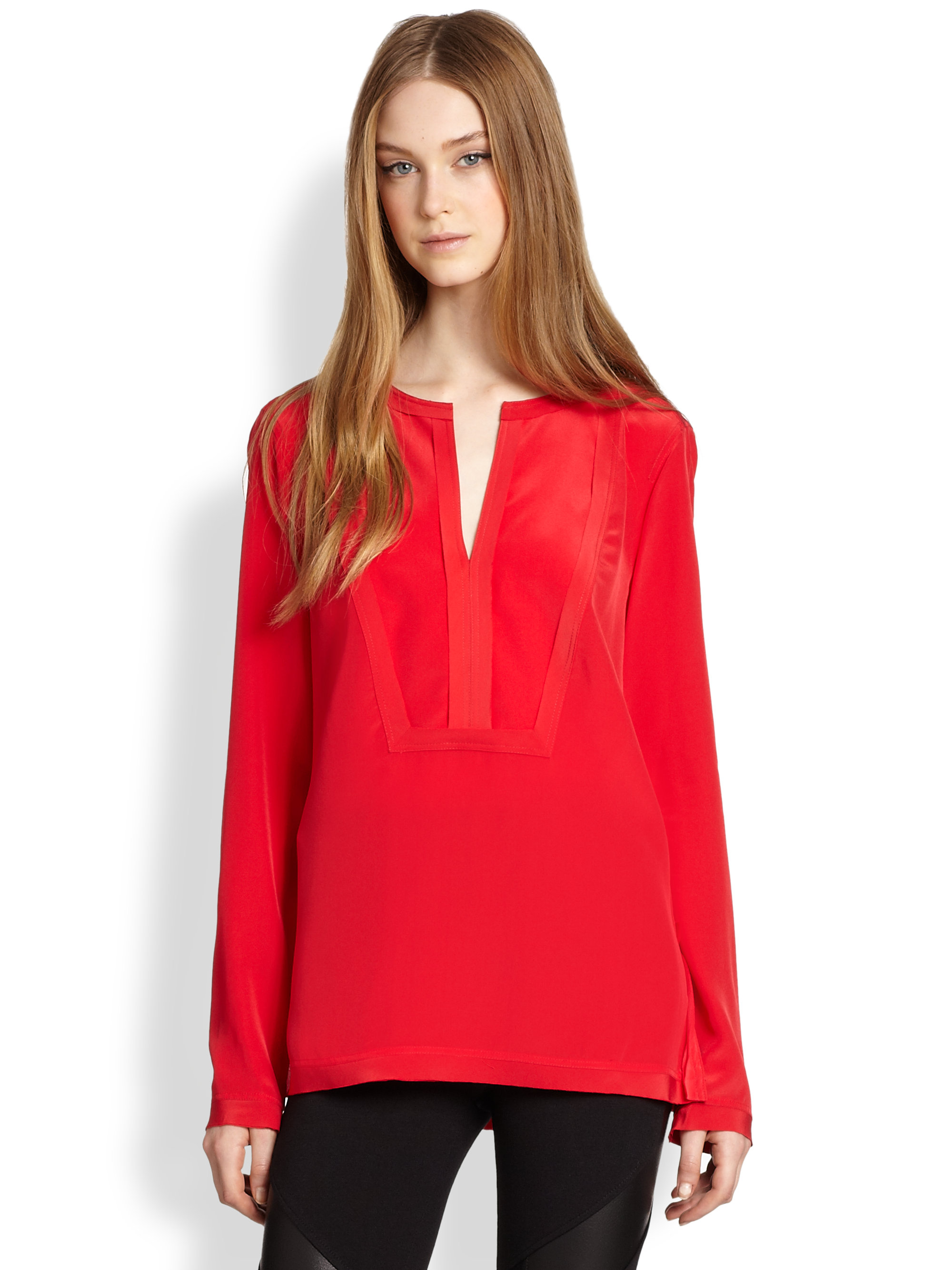 Lyst - Bcbgmaxazria Silk Blouse in Red