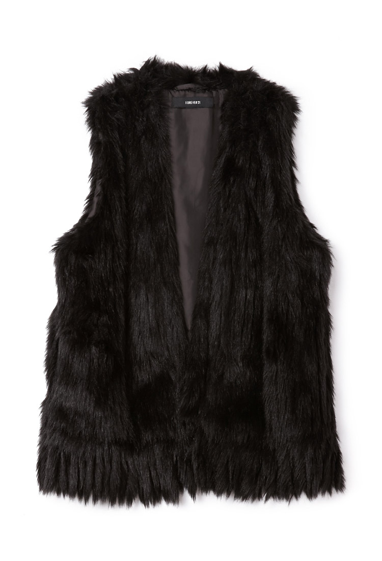 Forever 21 Rock On Faux Fur Vest in Black | Lyst