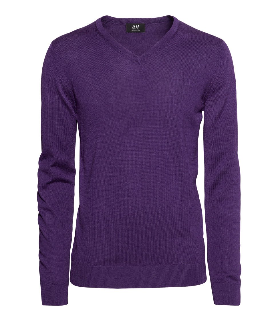 mens purple v neck jumper