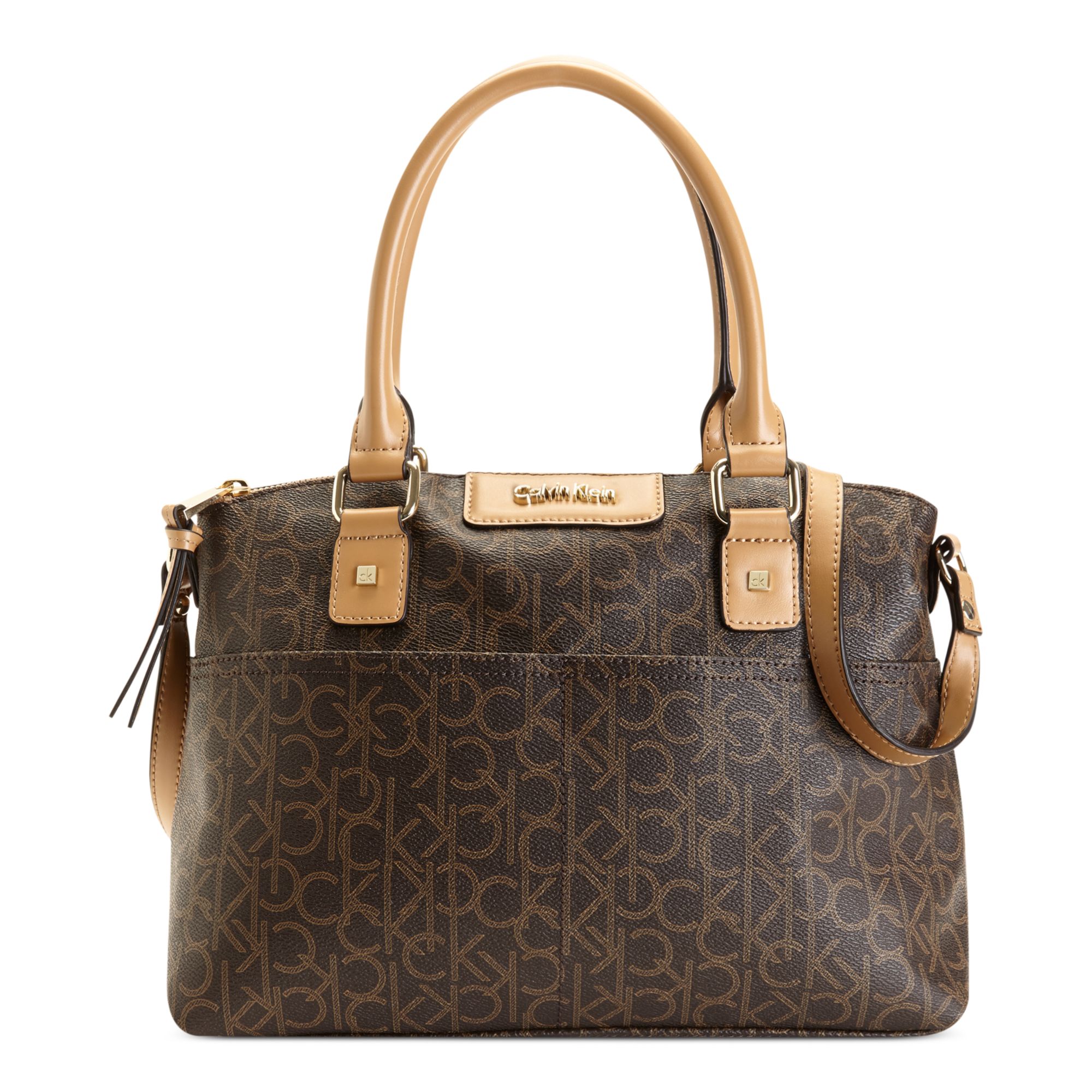 Calvin klein Hudson CK Monogram Satchel in Brown | Lyst