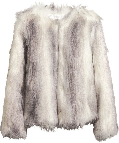 H&m Fake Fur Jacket in Gray (White/Grey) | Lyst