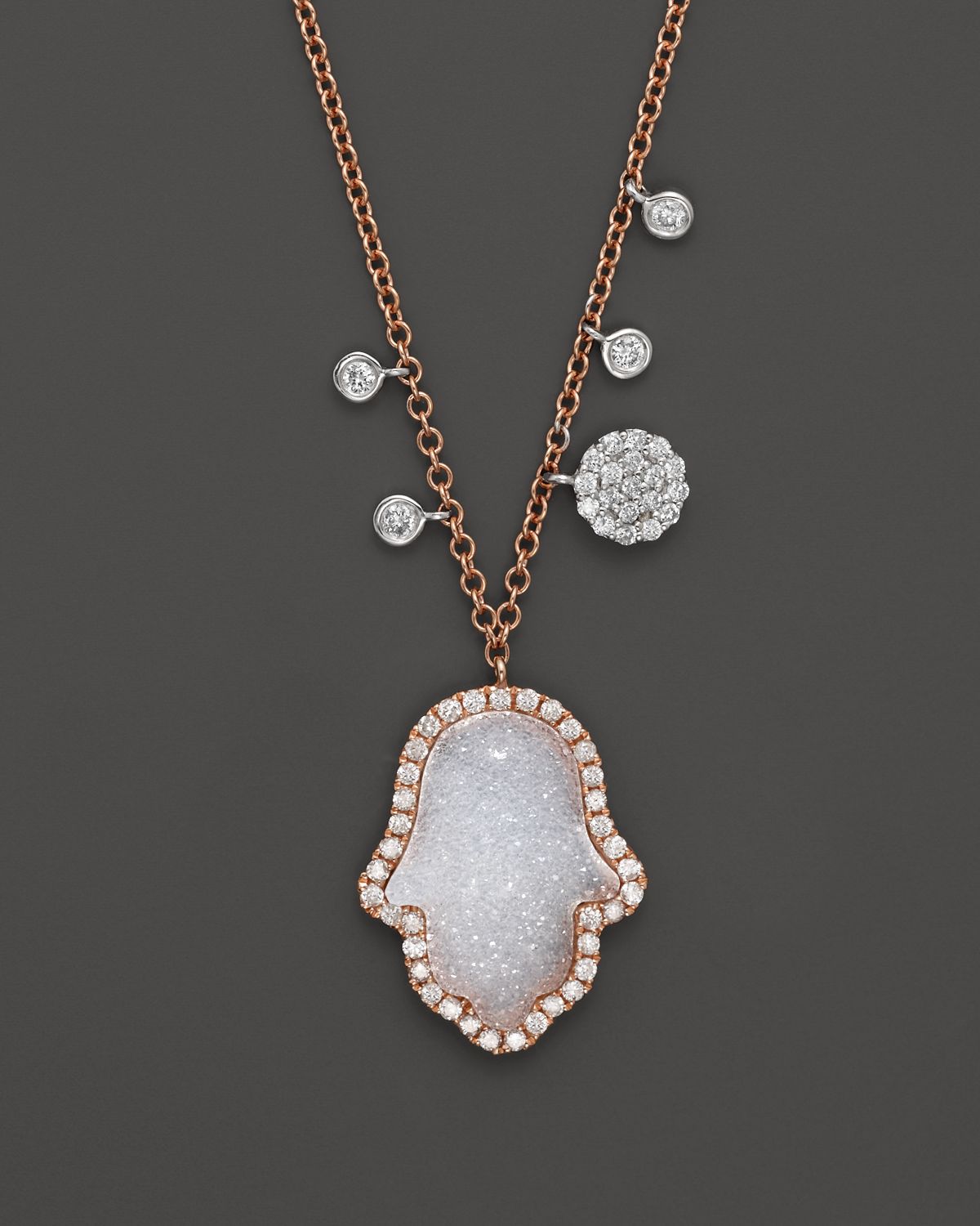 Lyst Meira T 14k Rose Gold Diamond And Druzy Hamsa Necklace In White Gallery