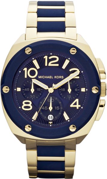 Michael Kors Midsize Goldennavy Stainless Steel Tribeca Chronograph ...