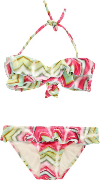 Ondademar Silk Trail Ruffle Bikini in Green (pink) | Lyst