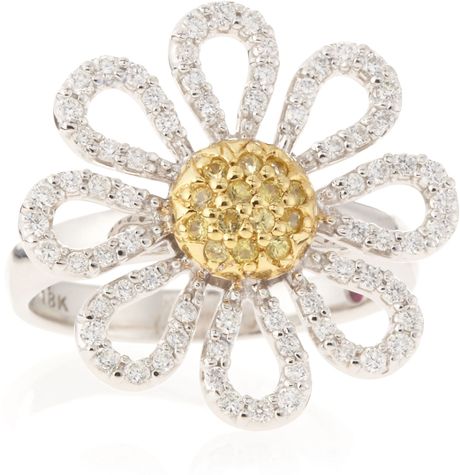 Roberto Coin Diamond and Sapphire Daisy Ring Size 65 in Silver (null)