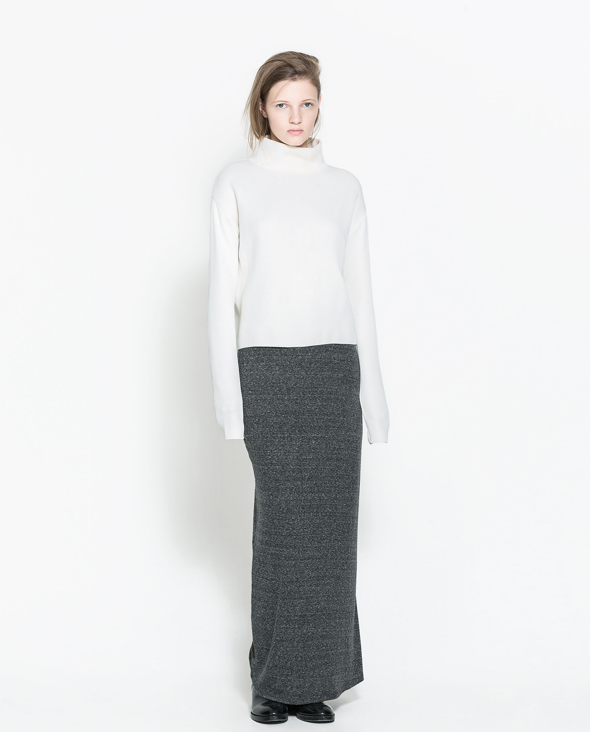 Zara Long Grey Marl Skirt in Gray | Lyst