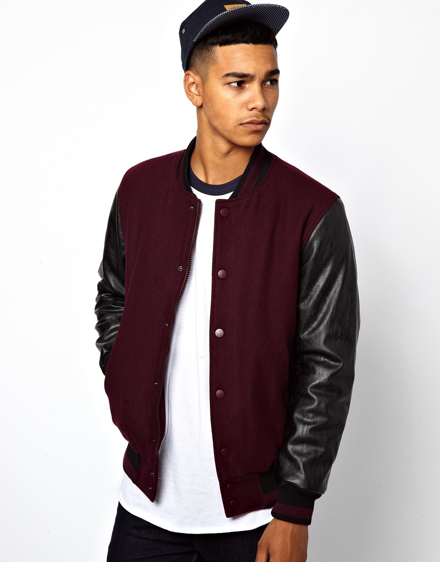 Lyst Asos Er Jacket With Contrast Leather Look Sleeves In Gallery