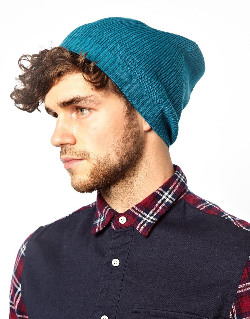 Lyst - Asos Slouchy Beanie Hat in Blue for Men